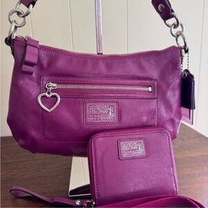 Coach Daisy Liquid Gloss Crossbody Bag F20017 Berry and Matching Wallet